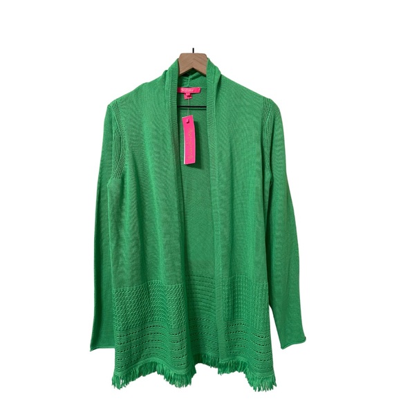 Lilly Pulitzer Sweaters - SOLD NWT Lilly Pulitzer Green Open Front Fringe Mid Length Cardigan  Size Medium